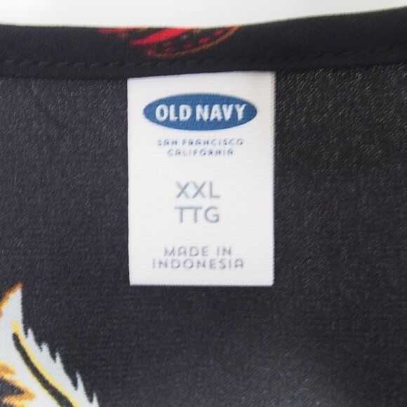 Old Navy Womens Black Boho Peasant Floral V Neck Tassel Tie Blouse Size XXL - Picture 7 of 15